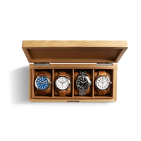 4 Slot Watch Collector's Box - Oak / Tan