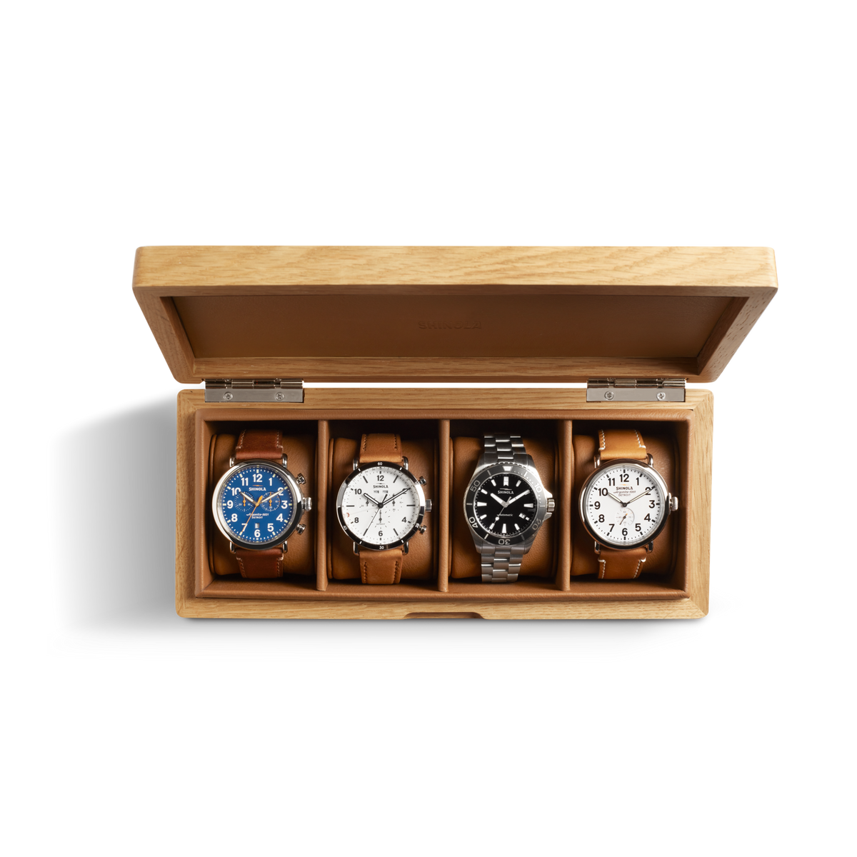 4 Slot Watch Collector's Box - Oak / Tan