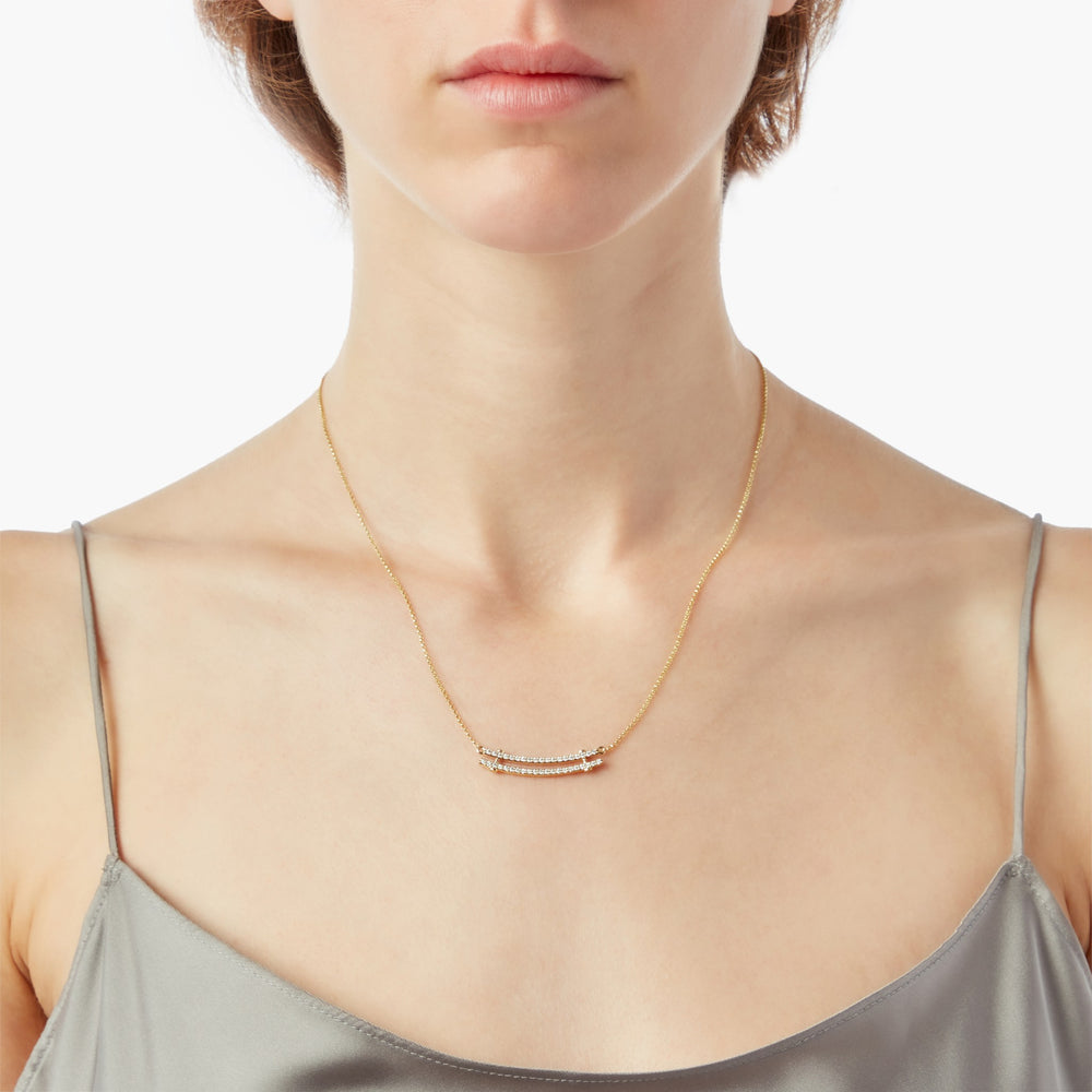 Diamond Pave Rivet Double Row Necklace - Yellow Gold