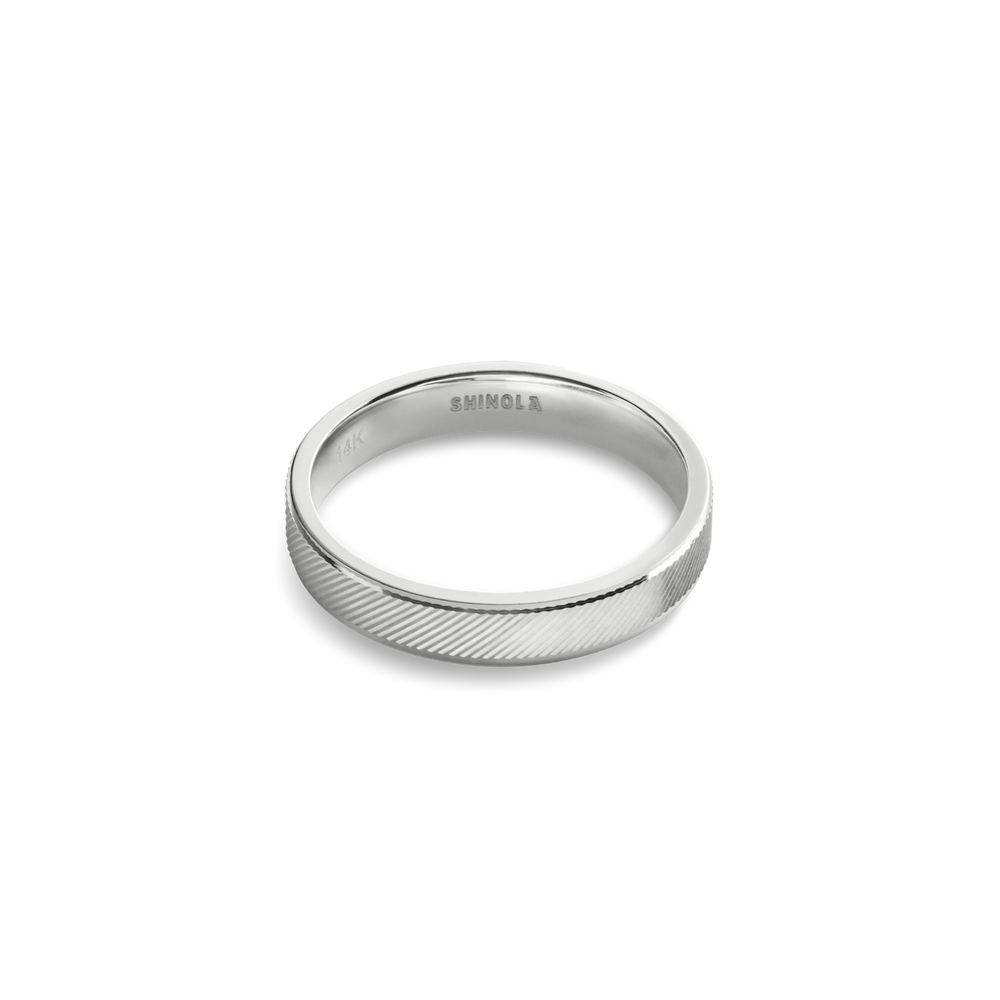 4mm Diagonal Textured White Gold Band