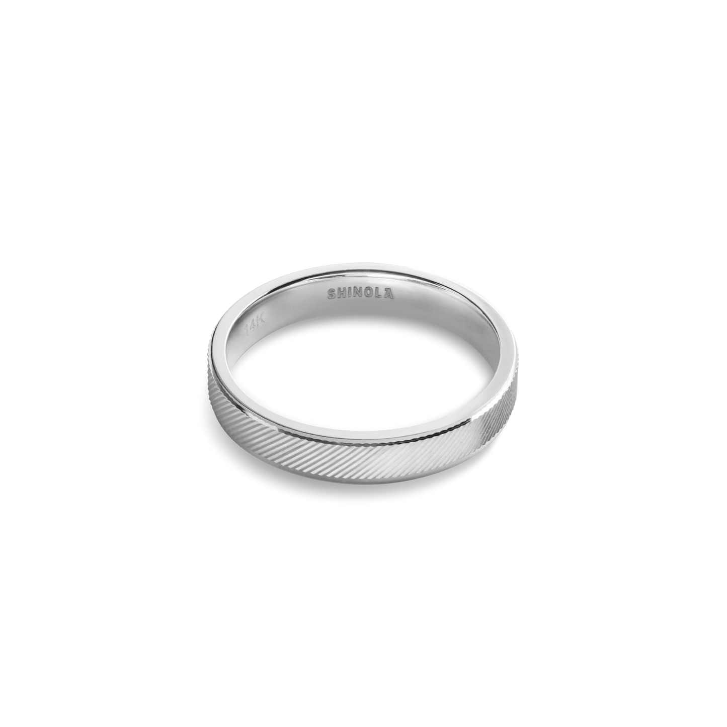 4mm Diagonal Textured White Gold Band