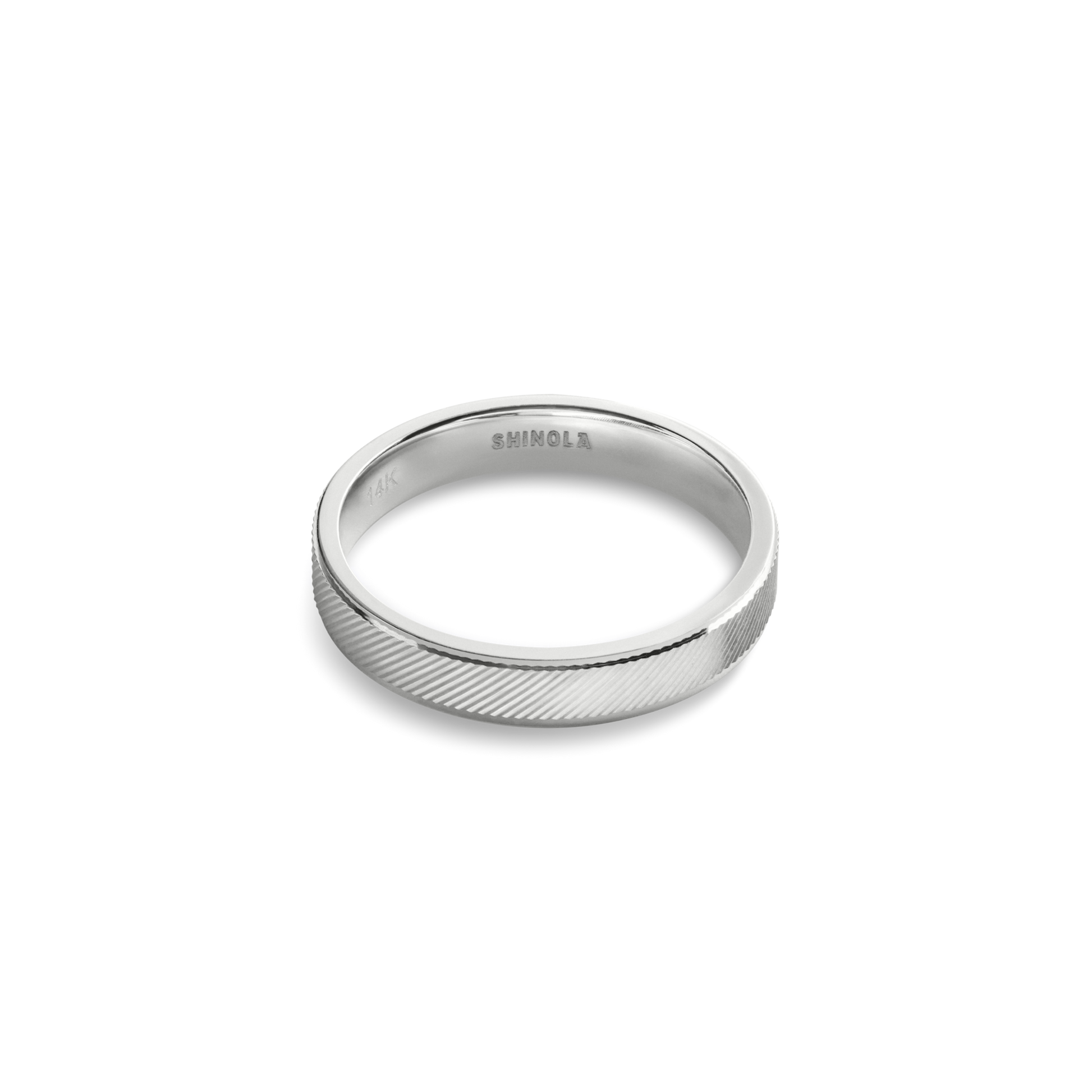4mm Diagonal Textured White Gold Band