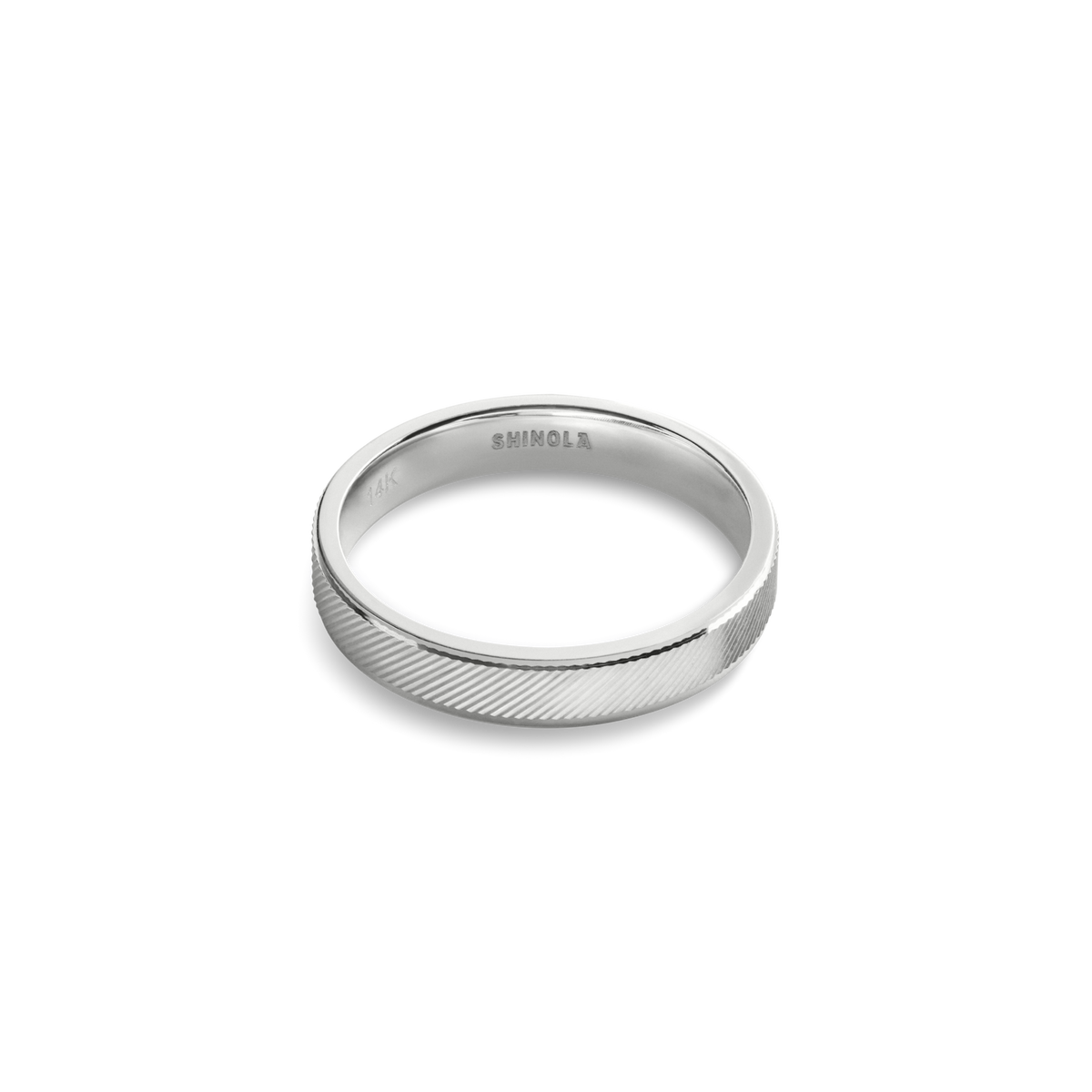 4mm Diagonal Textured White Gold Band