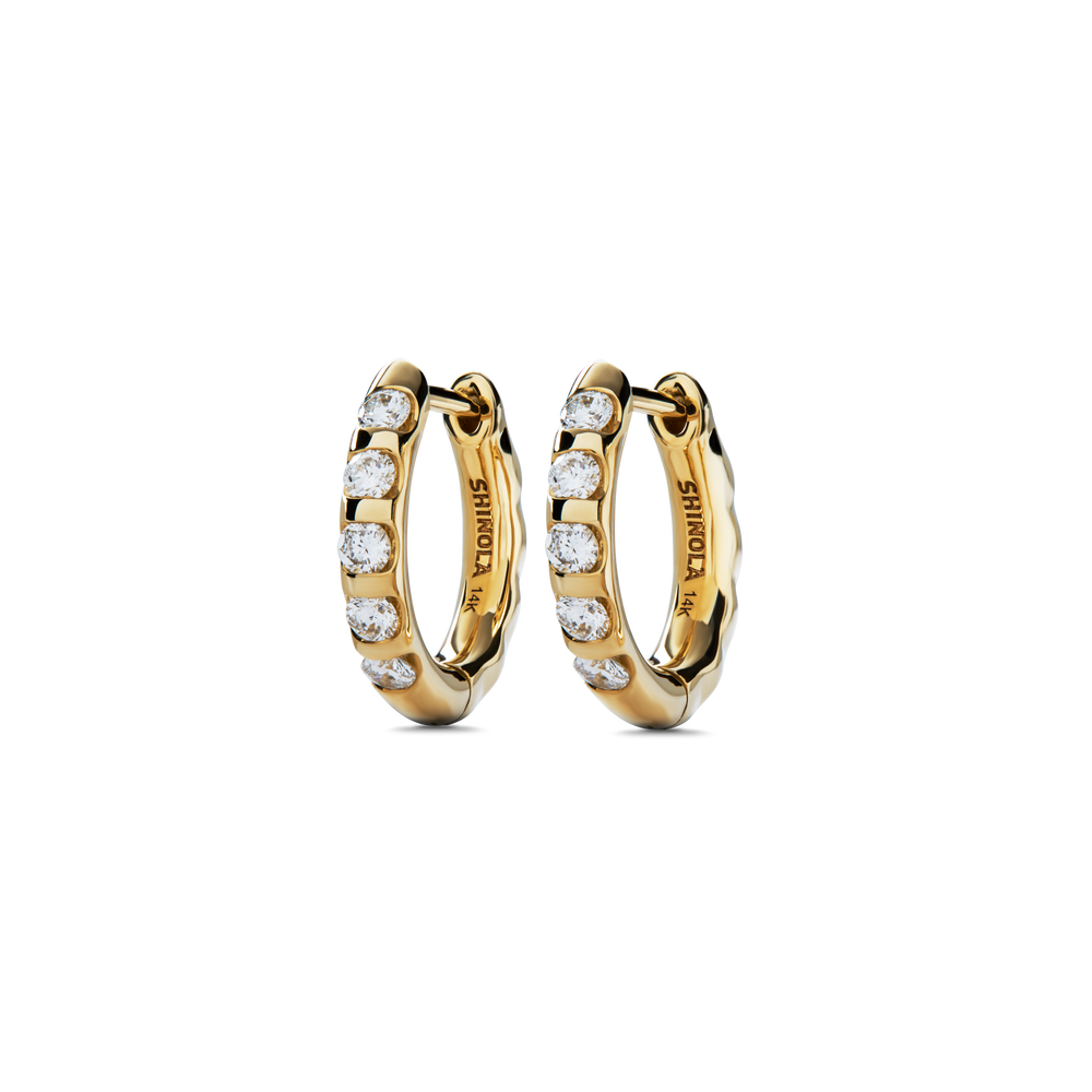Diamond Petite Round Huggie Earrings - Yellow Gold