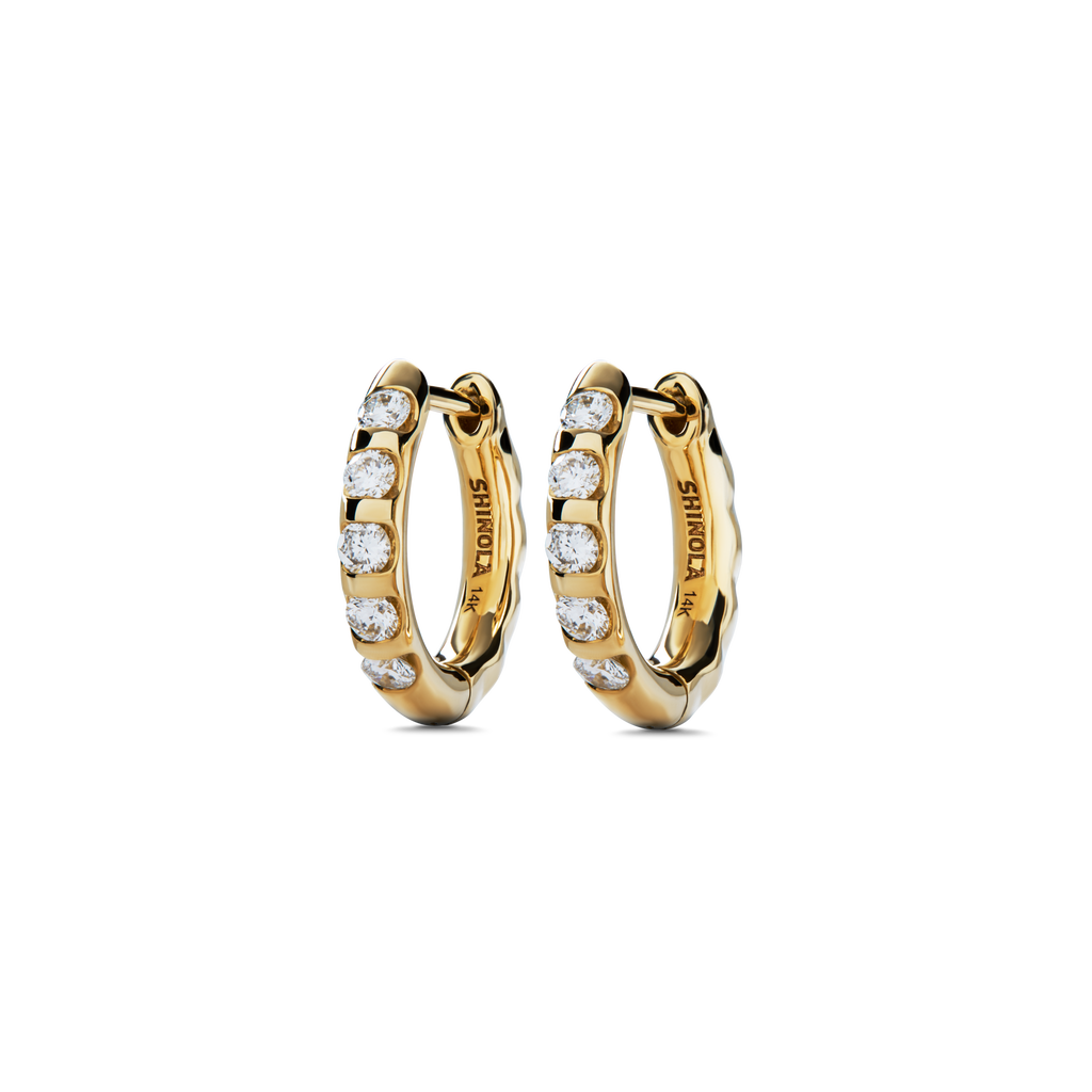 Diamond Petite Round Huggie Earrings Yellow Gold