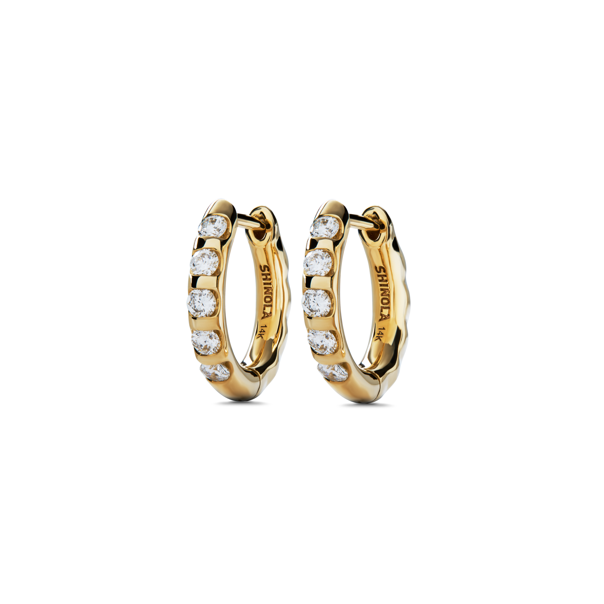 Diamond Petite Round Huggie Earrings - Yellow Gold
