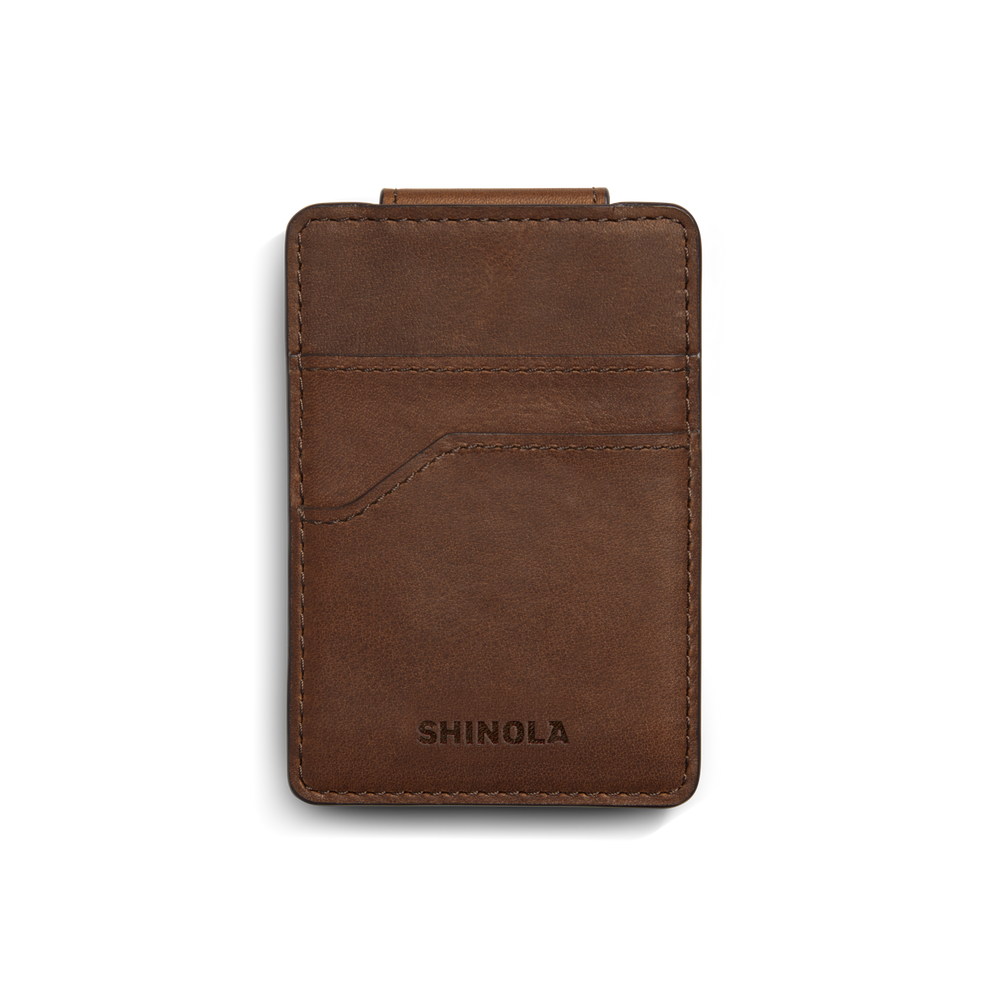 Magnetic Money Clip Card Holder - Medium Brown