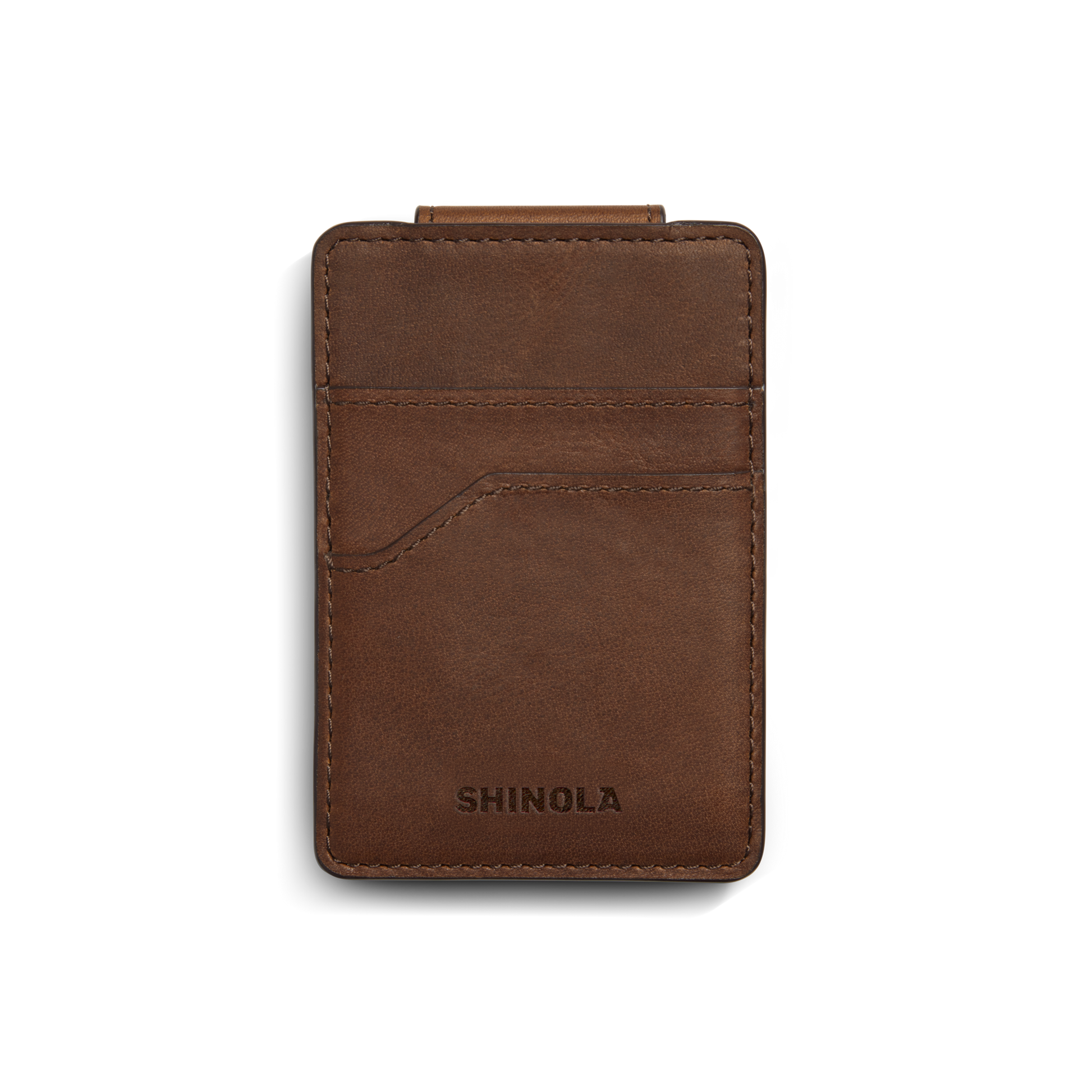 Magnetic Money Clip Card Holder - Medium Brown