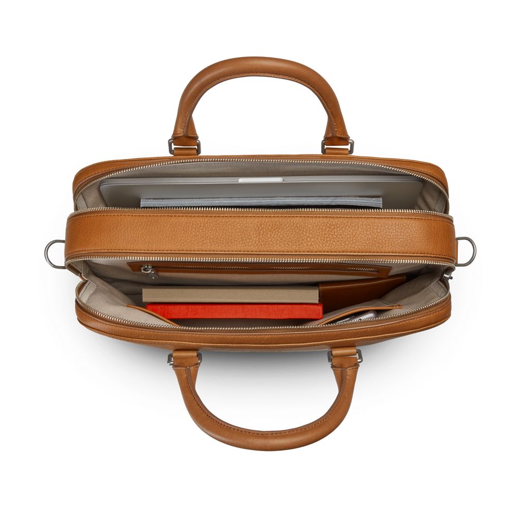 Double Zip Briefcase - Tan