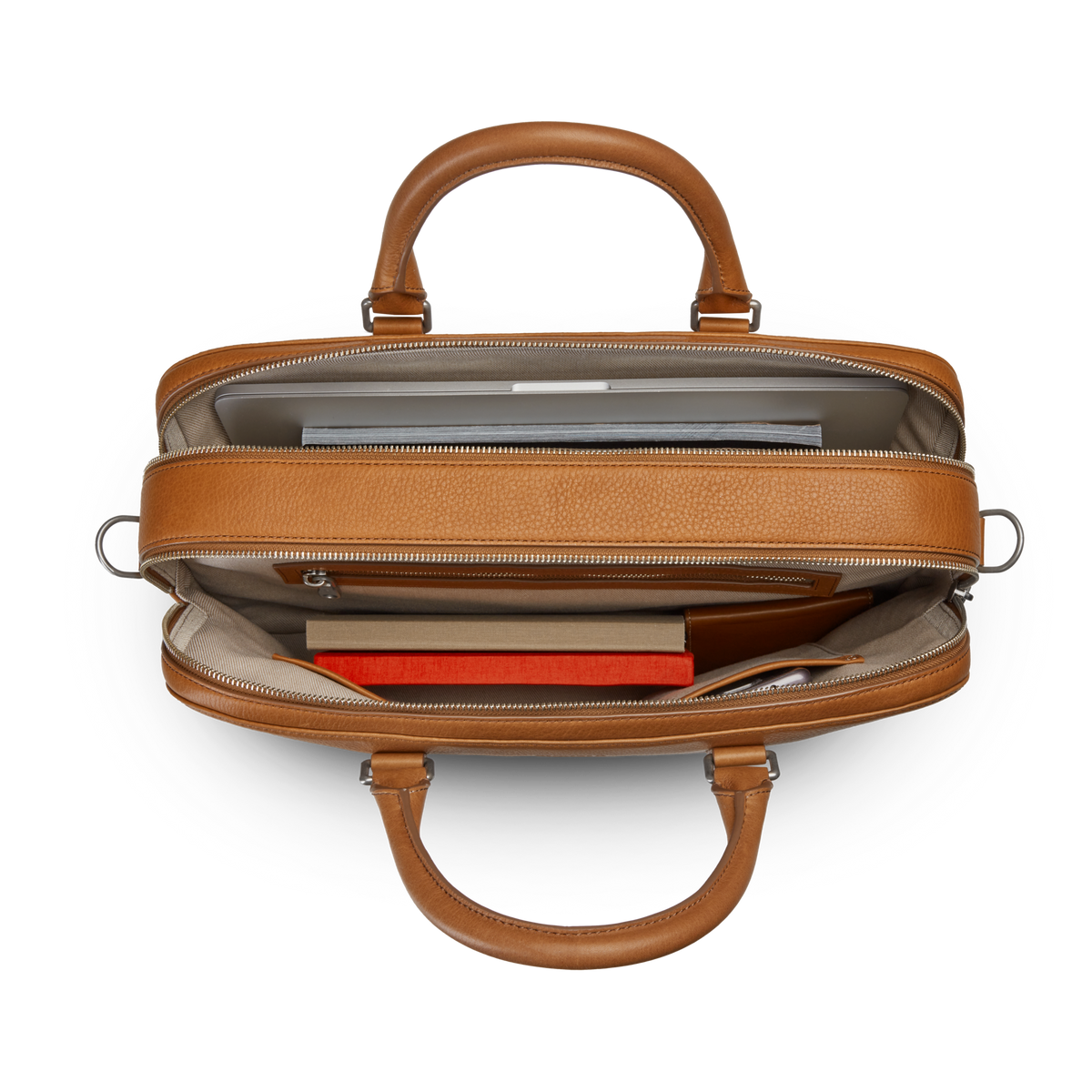 Double Zip Briefcase - Tan