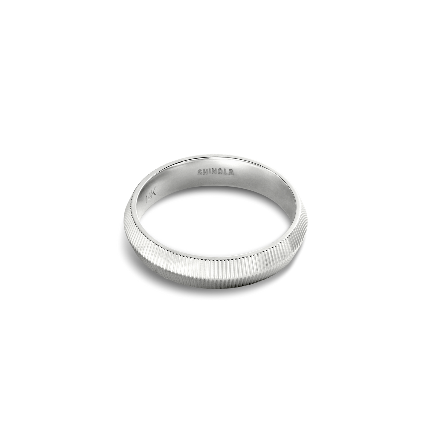 4mm Textured Beveled White Gold Band