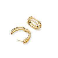Diamond Pave Rivet Double Row Hoop Earrings - Yellow Gold