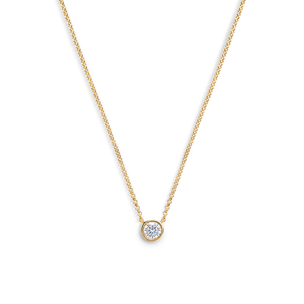 1/2 Carat Round Diamond Bezel Set Pendant - Yellow Gold