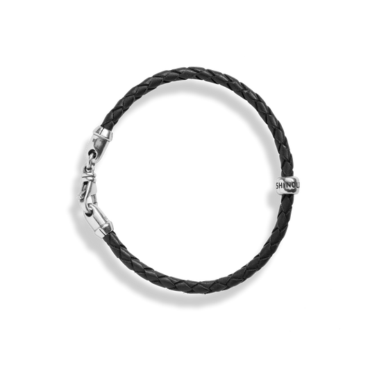 Single Wrap Woven Leather Bracelet - Black