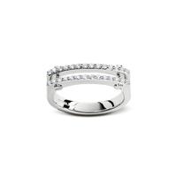 Diamond Pave Rivet Double Row Ring - White Gold