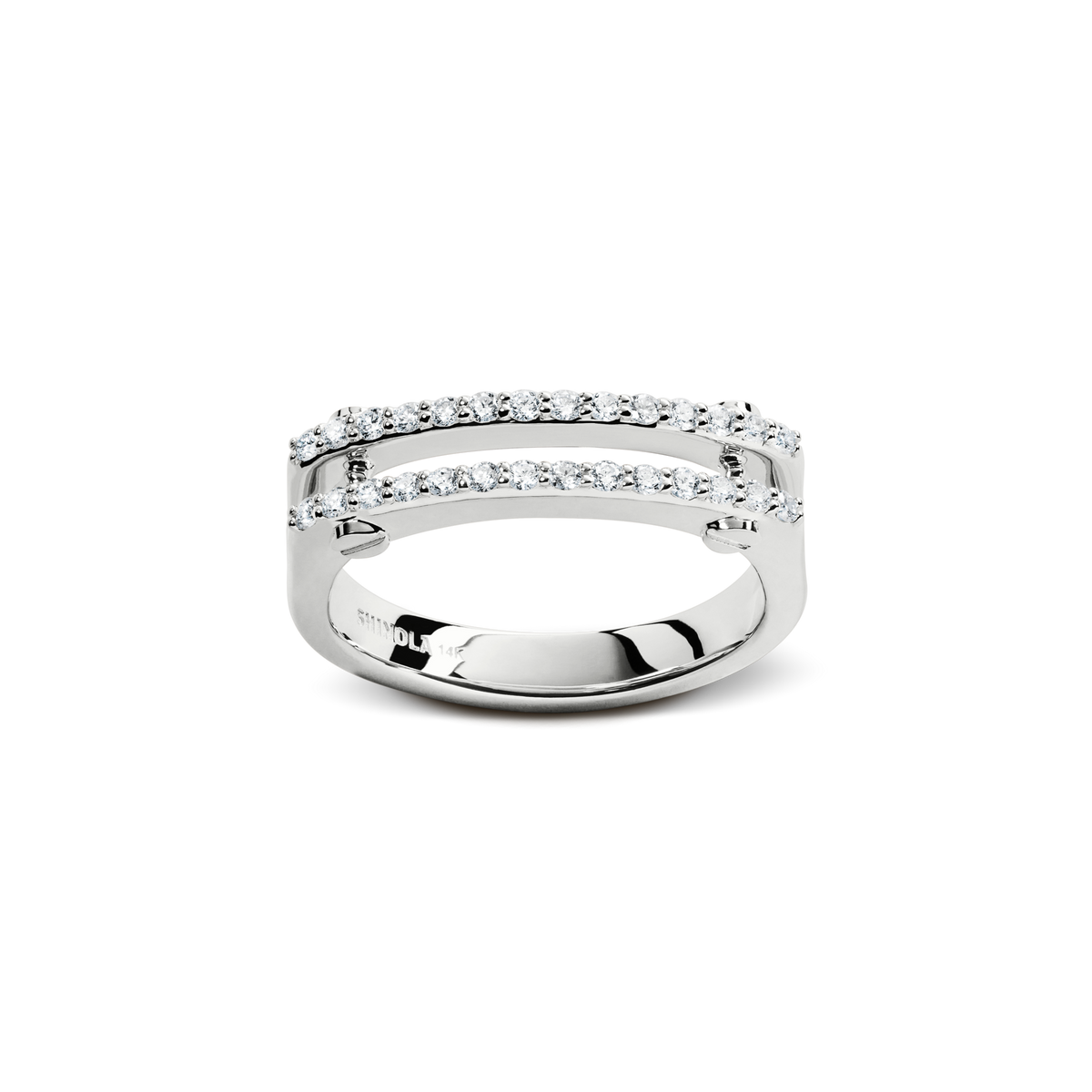 Diamond Pave Rivet Double Row Ring - White Gold