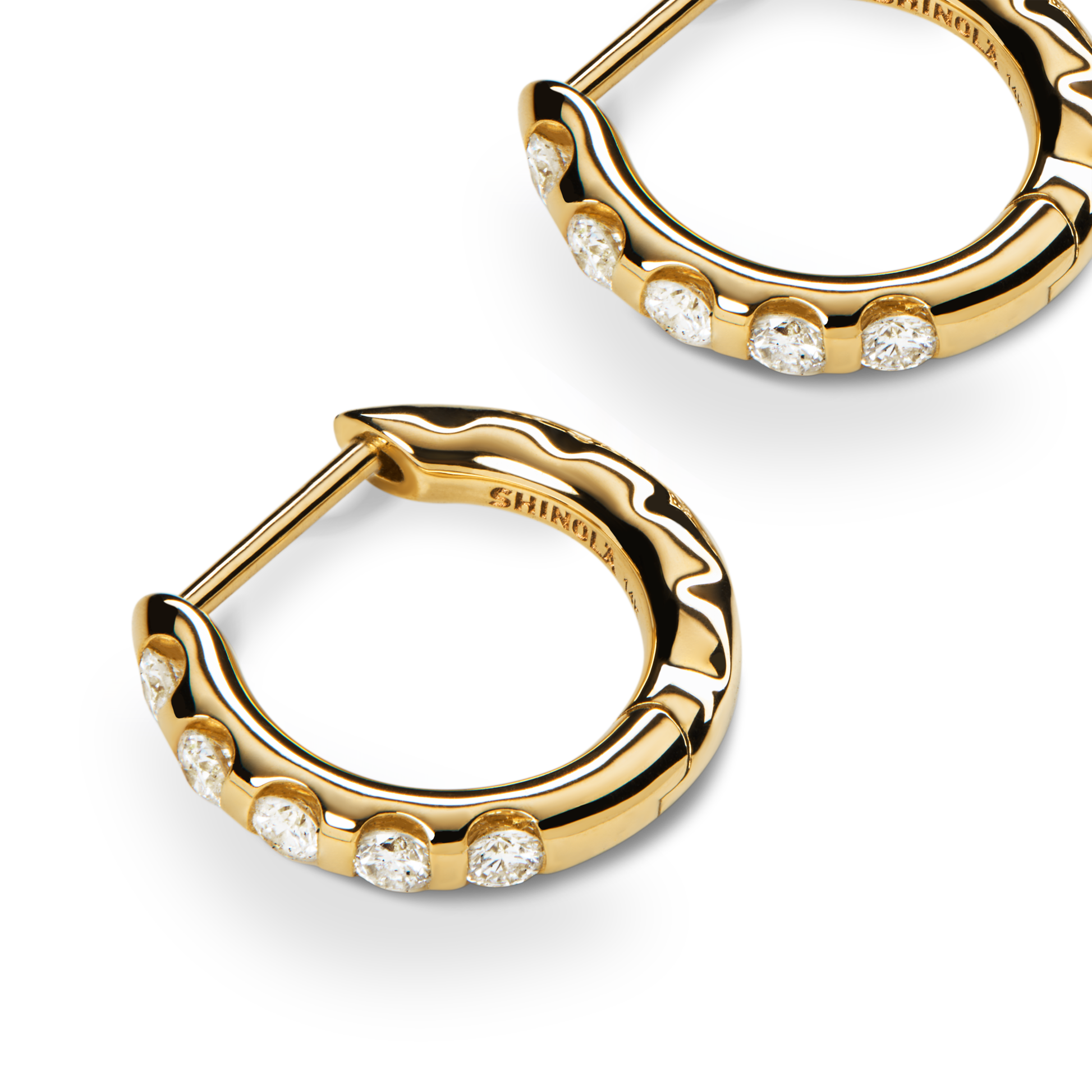 Diamond Petite Round Huggie Earrings - Yellow Gold