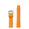 Two 20mm Shinola Orange Rubber Watch Straps are shown side by side on a white background—one with adjustment holes and the other with a silver buckle for a secure fit.