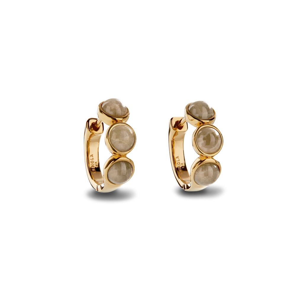 3 Bead Petoskey Huggie Earrings
