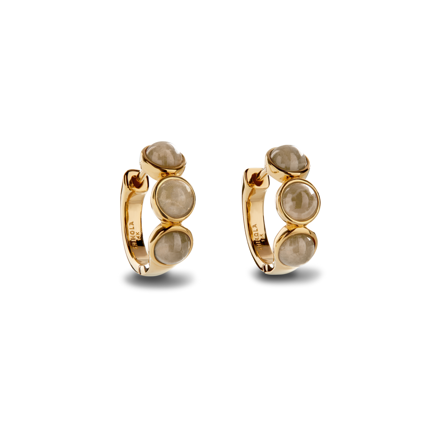 3 Bead Petoskey Huggie Earrings