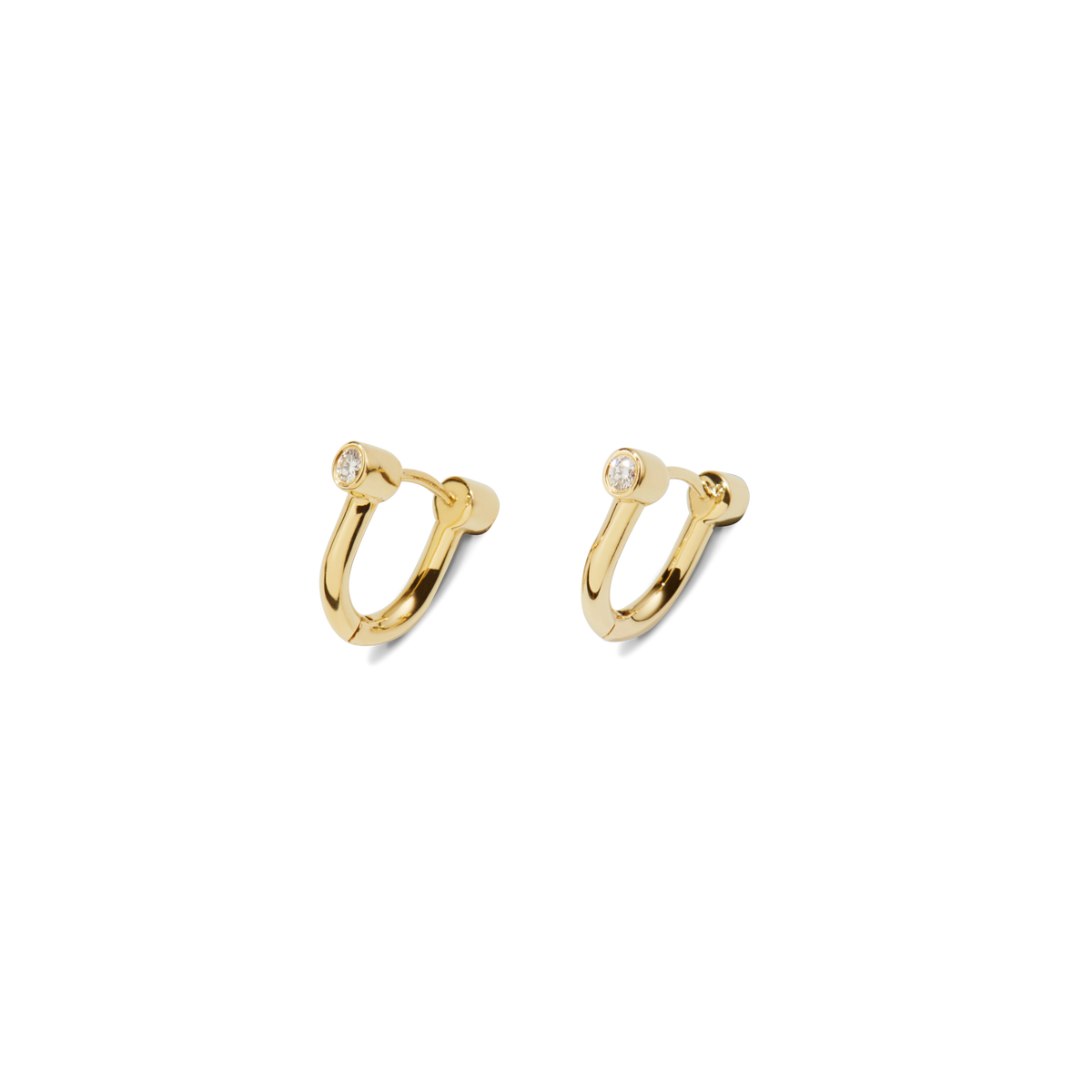 Diamond Bike Lock Huggie Earrings - Yellow Gold
