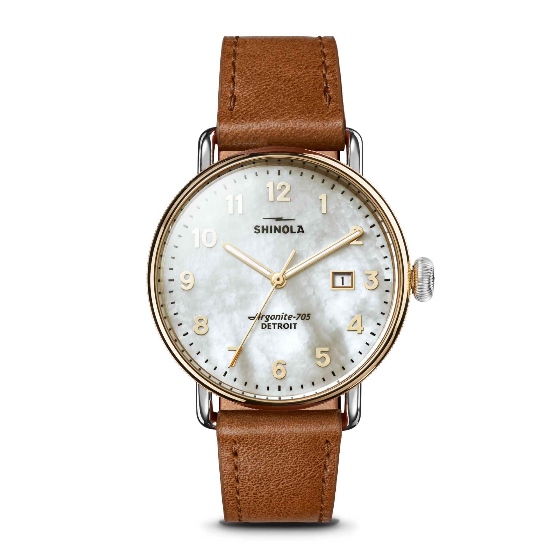 Canfield Watch 38mm - MOP Tan Leather Strap
