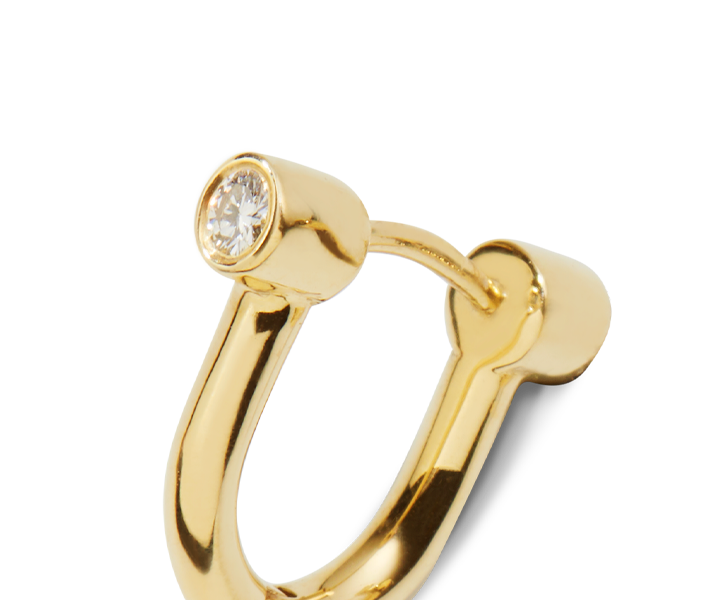 Diamond Bike Lock Huggie Earrings - Yellow Gold