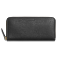 The Shinola Continental Zip Wallet - Black features natural grain leather with a textured finish, gold zipper, interior card pockets, and an embossed Shinola logo near the top center for a refined touch.