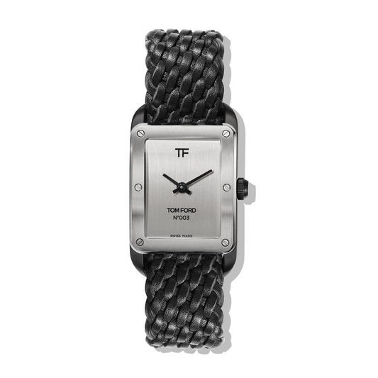 Tom Ford Watch: BRChrome Dial 53x31,BRSteel,BRPVDBlk,BlkBraidCalf - Silver