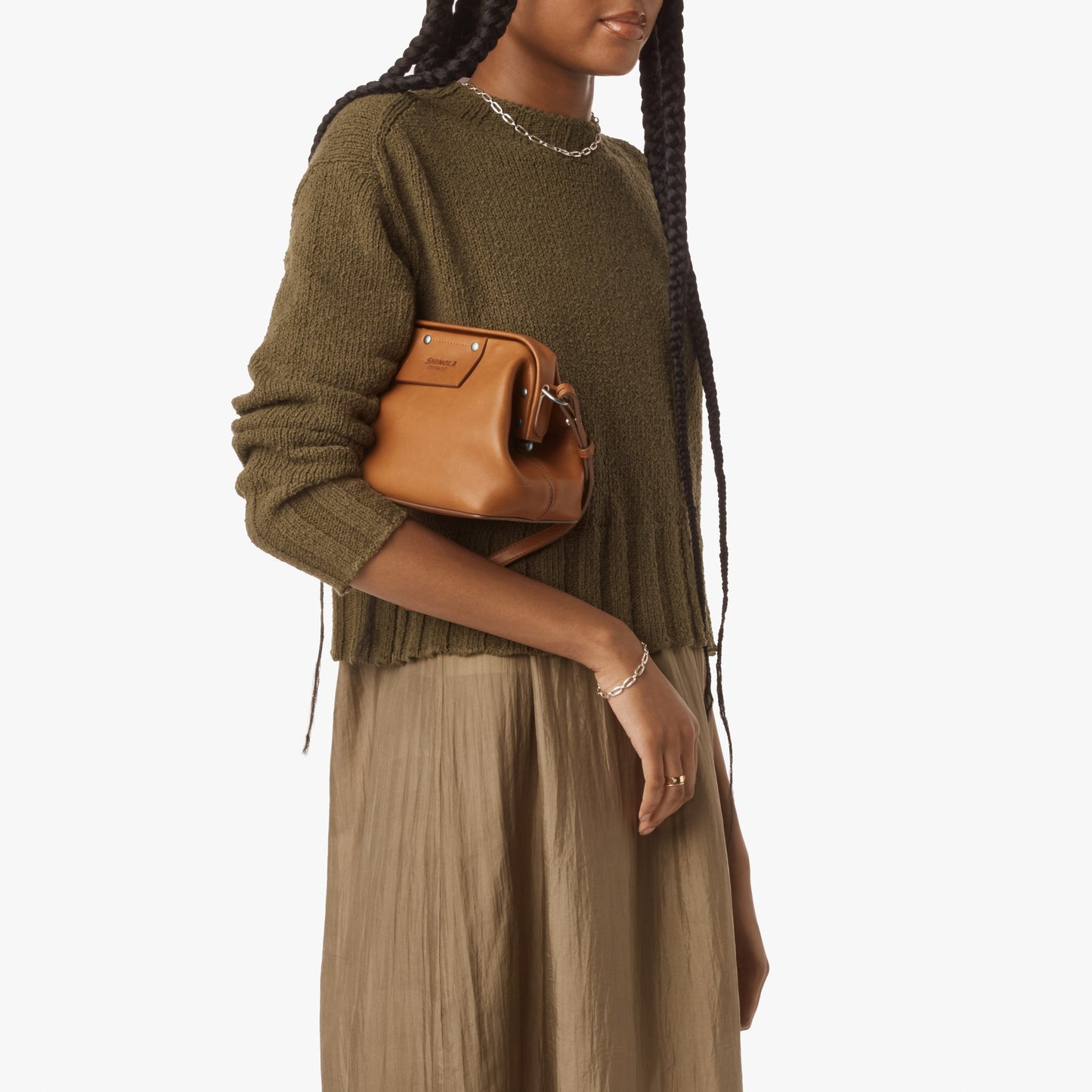 Rivet Frame Shoulder Bag - Tan