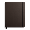 The Shinola Large Hard Ruled Journal in Espresso features a durable closed linen cover, black elastic band on the right edge, and a black ribbon bookmark, offering classic style and lasting quality.