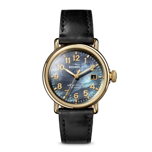 Runwell Watch 36mm - MOP Black Leather Strap