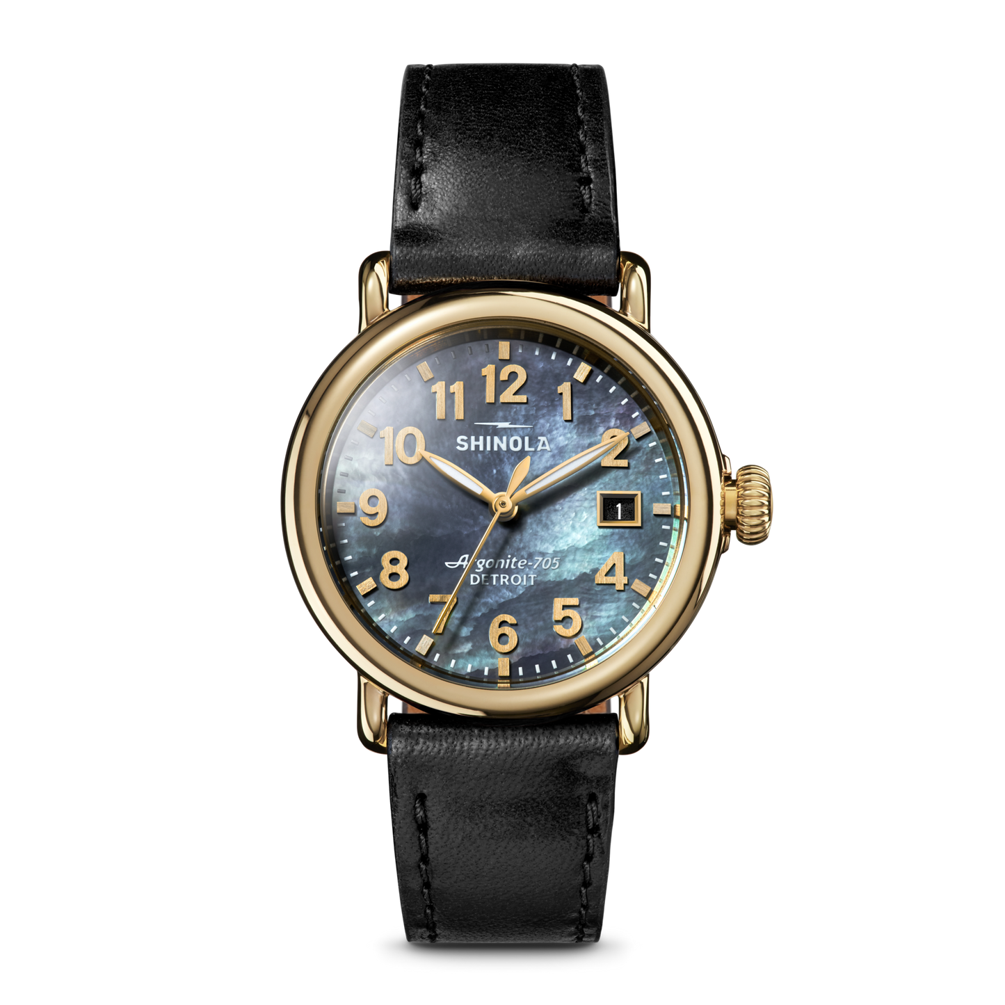 Runwell Watch 36mm - MOP Black Leather Strap