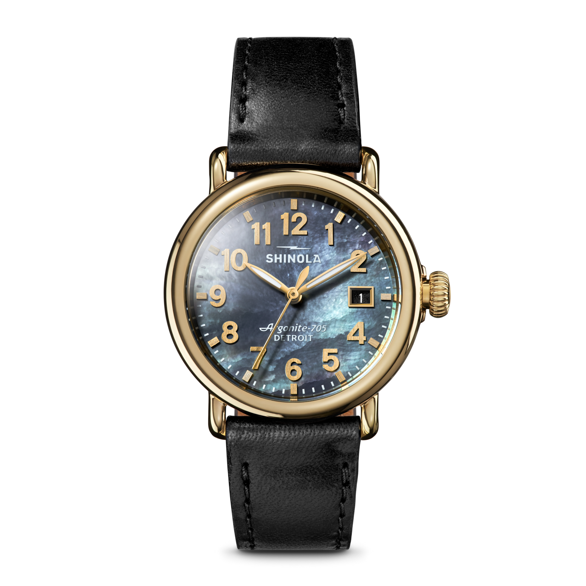 Runwell Watch 36mm - MOP Black Leather Strap
