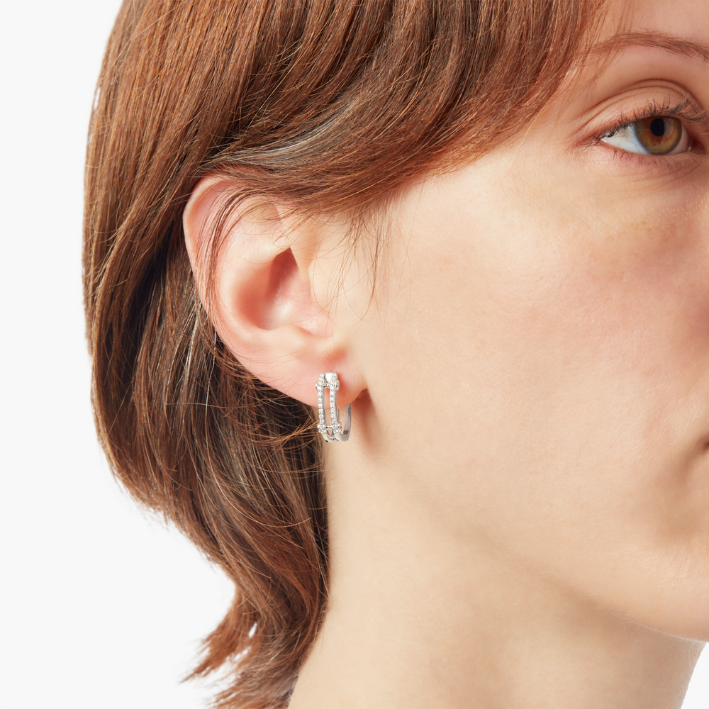 Diamond Pave Rivet Double Row Hoop Earrings - White Gold