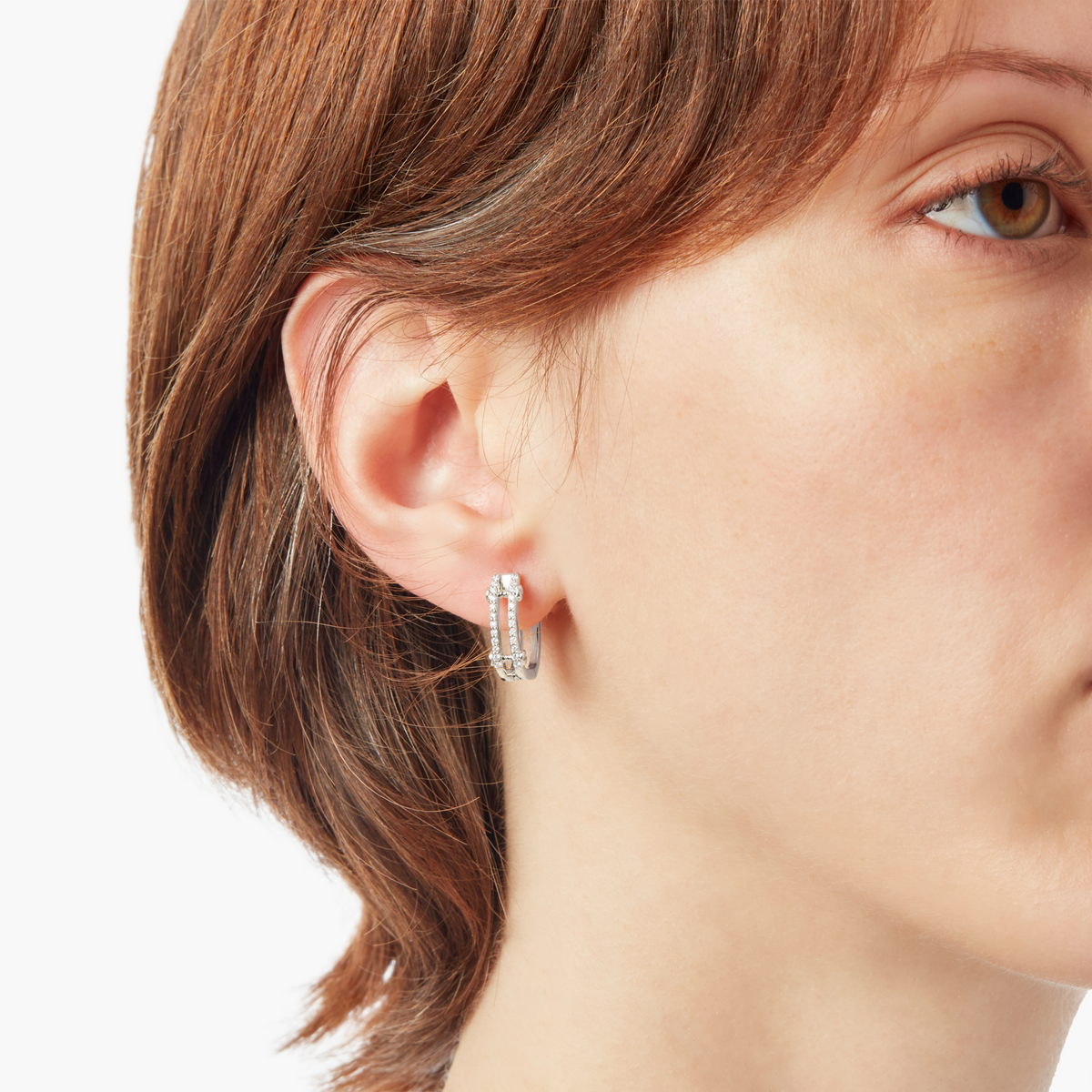 Diamond Pave Rivet Double Row Hoop Earrings - White Gold