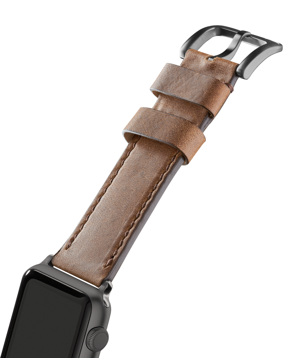 24mm Black Leather Apple Watch Strap - Black