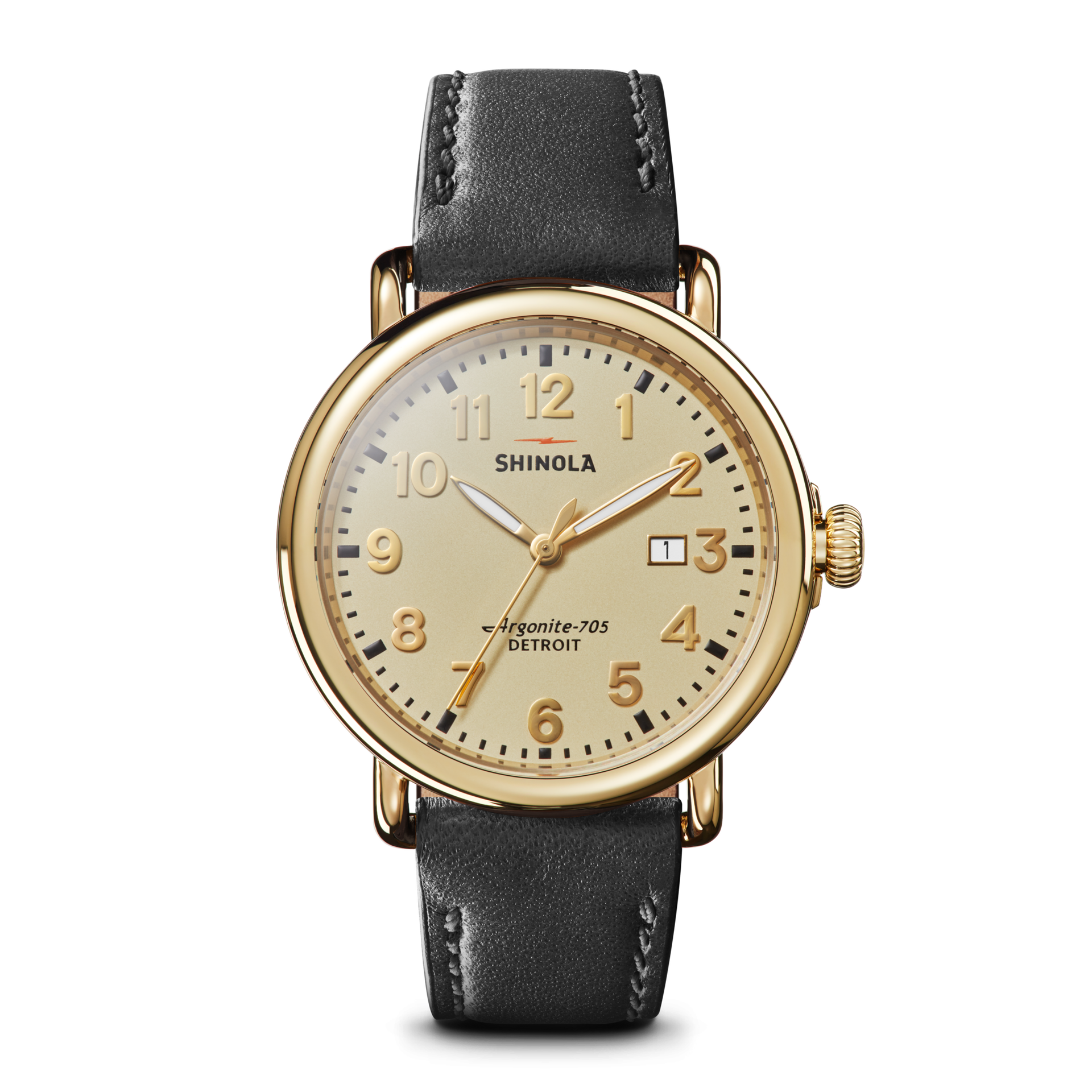 Watch: Runwell 3HD 41mm, Black Leather Strap - Gold