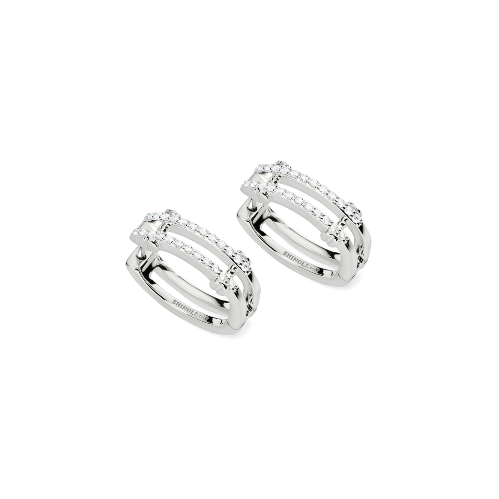 Diamond Pave Rivet Double Row Hoop Earrings White Gold