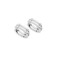 Diamond Pave Rivet Double Row Hoop Earrings - White Gold