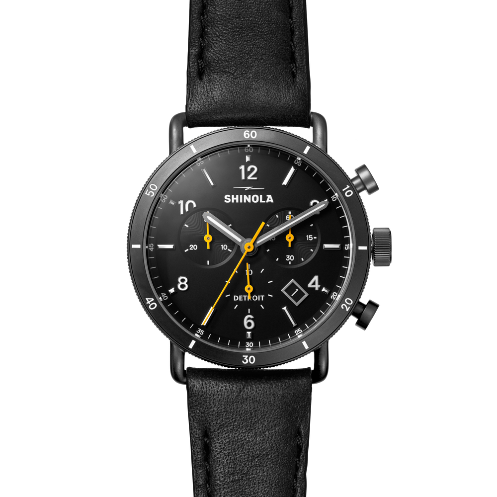Canfield Sport Chronograph Watch - Black Leather Strap