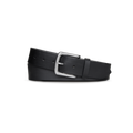 The Shinola 1 1/2" Essential Belt in black natural leather showcases a silver rectangular buckle, coiled neatly on a plain white background.
