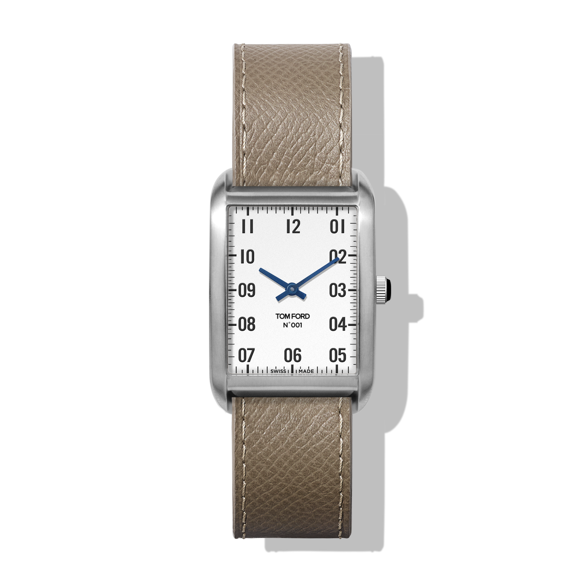 Tom Ford Watch: Wht Dial, 44x30, BrSS, Gray Pebble Grain - White