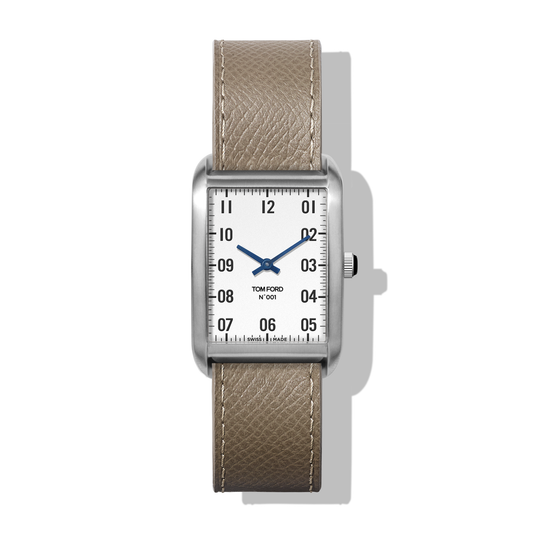 Tom Ford Watch: Wht Dial, 44x30, BrSS, Gray Pebble Grain - White