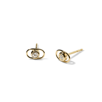 Diamond Rivet Oval Stud Earrings - Yellow Gold