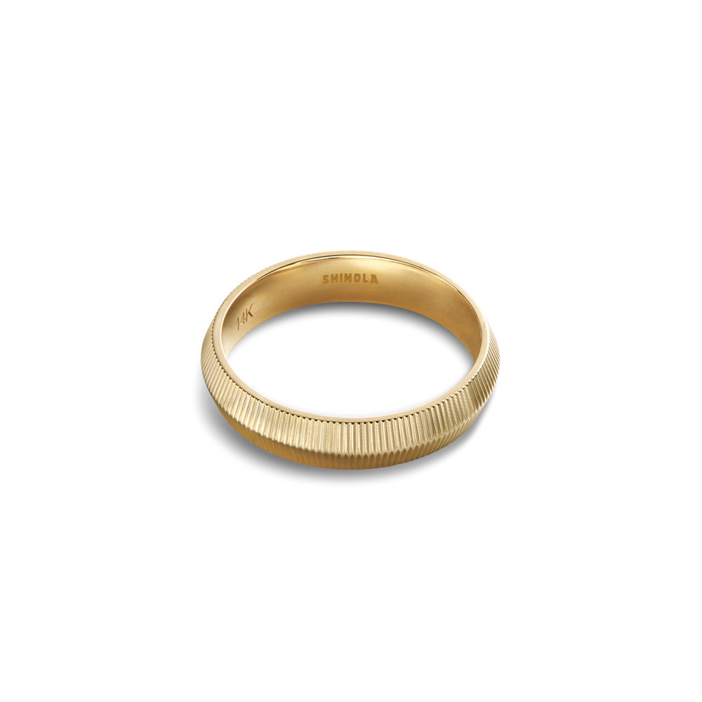 4mm Textured Beveled Yellow Gold Band