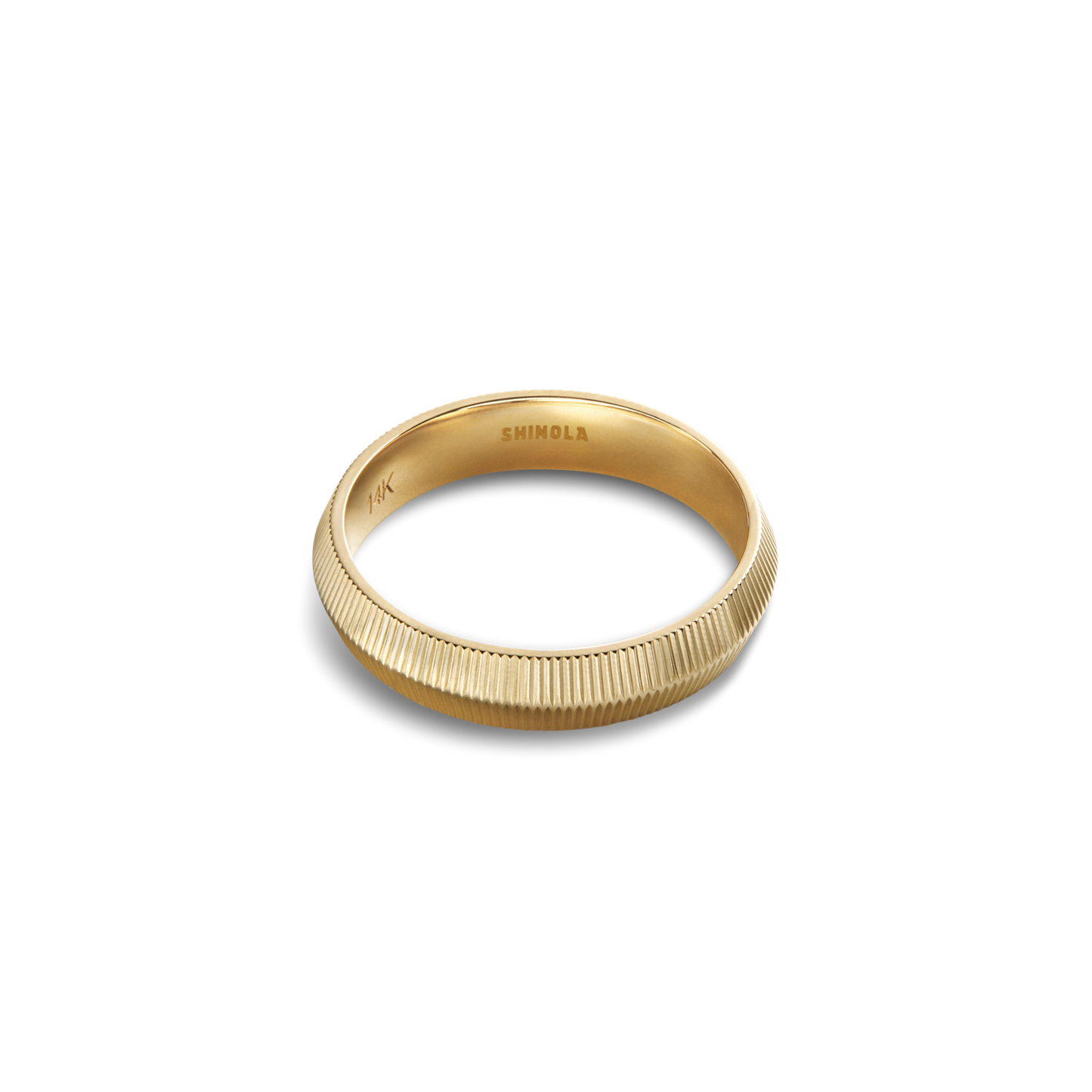 4mm Textured Beveled Yellow Gold Band