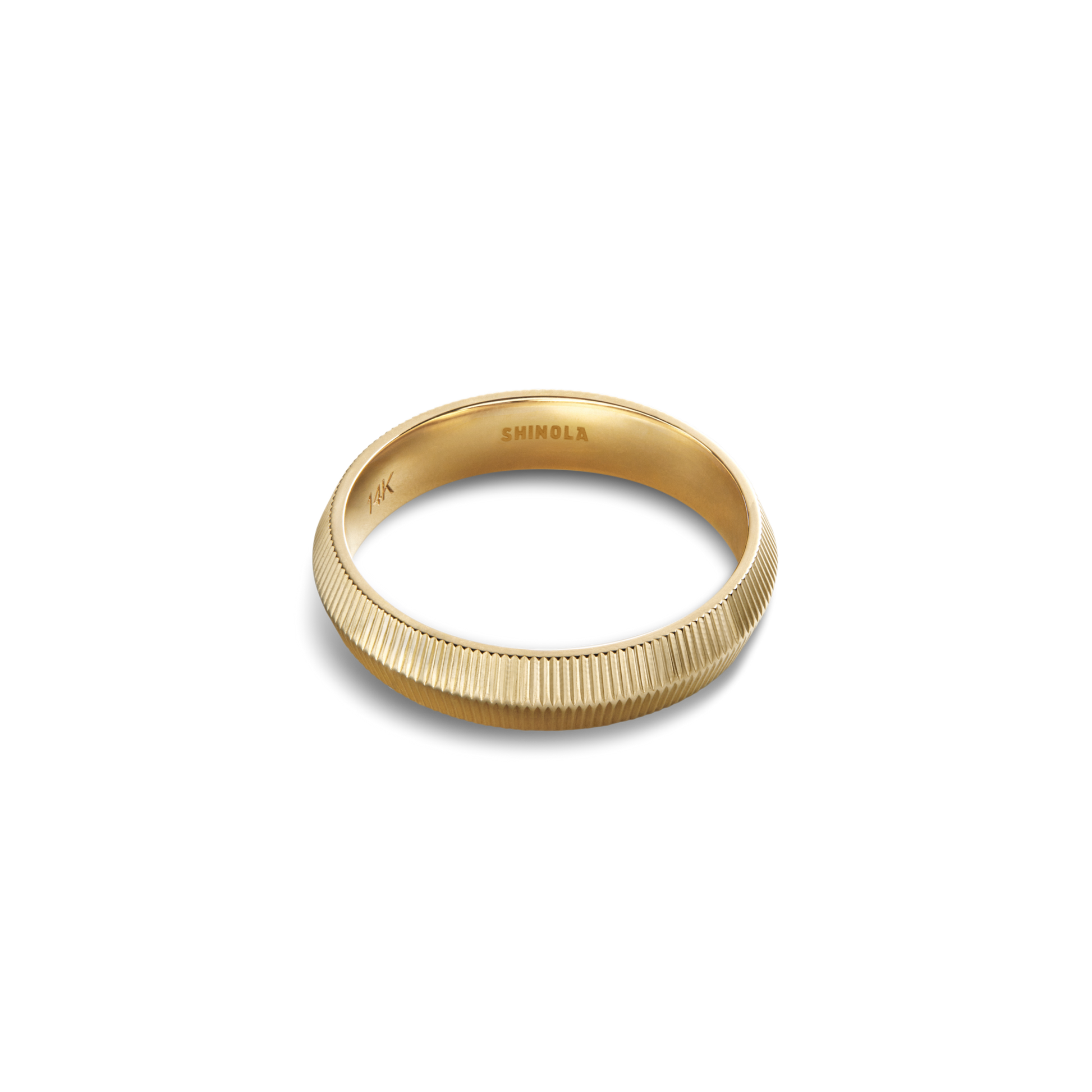 4mm Textured Beveled Yellow Gold Band
