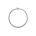 The Shinola 4mm Box Chain Bracelet, shown in a circular arrangement on a white background, features interlocking box links and is secured with a lobster clasp at the top.