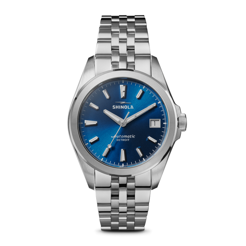 Shinola Circadian Monster 36 Daylight Blue on steel bracelet